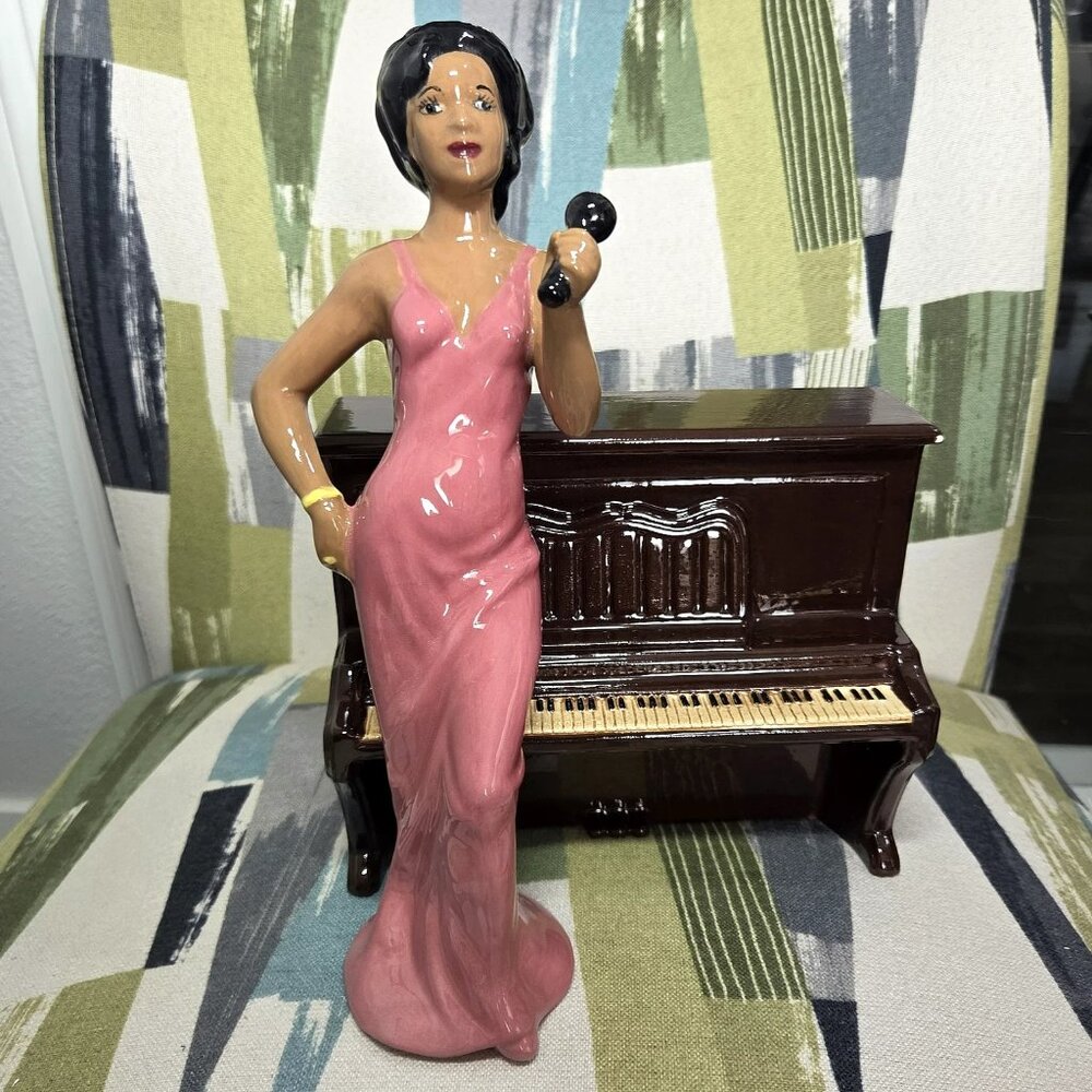 Jazz Band #1 - African American Jazz Singer And Piano Porcelain Figurines Signed